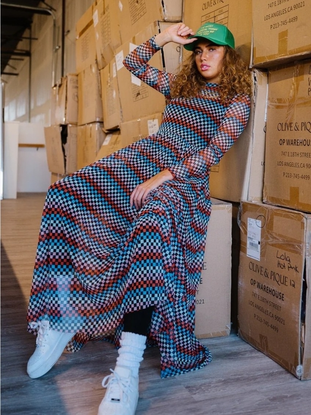 Lala Original More You Mesh Maxi Dress in Disco Checkerboard